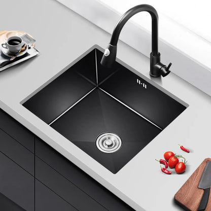 Black Nano Kitchen Sinks Handmade Sink 304 Stainless Steel Small Single-slot Kitchen Bar Built-in Wash Basin Under Counter Basin