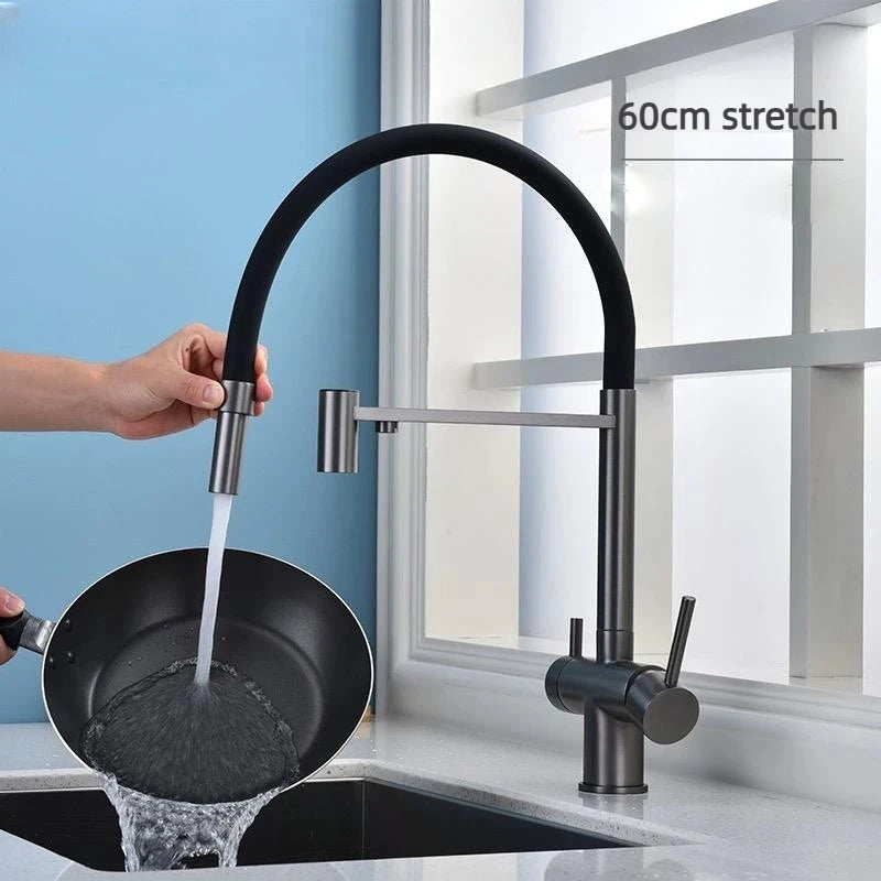 304 Stainless Steel Kitchen Faucet, Sink Hot and Cold Water 3 in 1 Faucet Silicone Hose Three Modes 60cm Stretch Faucet