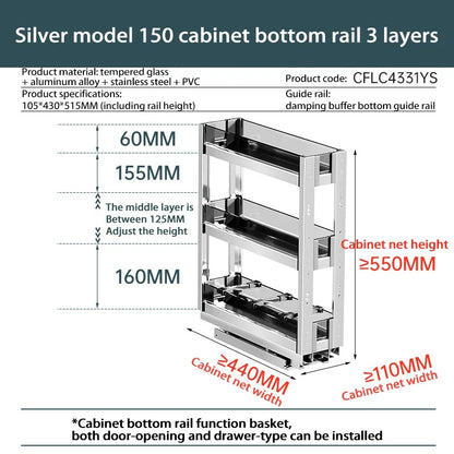 Kitchen Narrow Cabinet Drawer Condiments Seasoning Pull Basket Pull-Out Storage Rack Aluminum Alloy Narrow Cabinet Drawer Shelf