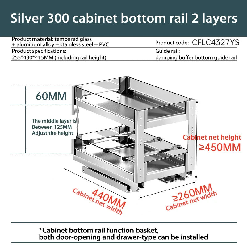 Kitchen Narrow Cabinet Drawer Condiments Seasoning Pull Basket Pull-Out Storage Rack Aluminum Alloy Narrow Cabinet Drawer Shelf