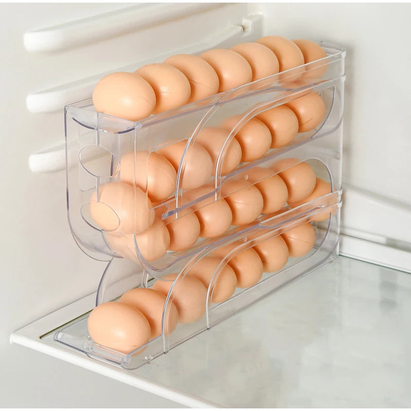 Household Automatic Rolling Egg Storage Box Kitchen Refrigerator Side Door Egg Preservation Rack 30 Egg Boxes 3layer Egg Storage