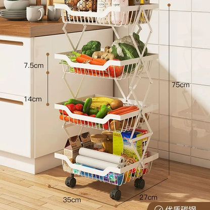 Degree Tier Stainless With Kitchen Vegetable Swivel Shelf Storage Shelf Wheels 360 Foldable Rack Fruit 5 Steel Floor Basket