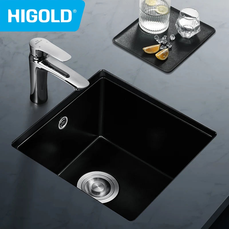 HIGOLD 400mm/500mm Kitchen Sink Quartz Square Sink Topmount Undermount Two Installation method or Kitchen Bar Sink