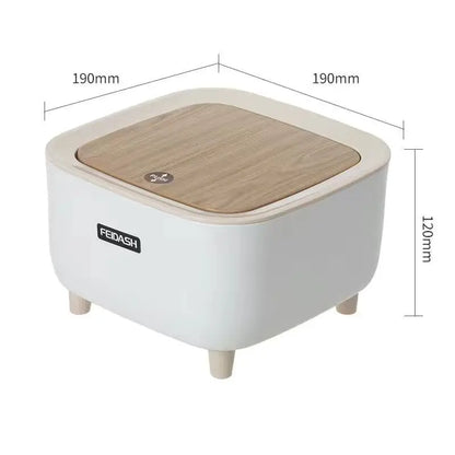 Trash Can with Lid Press Dustbin for Living Room Toilet Bathroom Kitchen Garbage Bucket High Foot Imitation Wood Rubbish Can