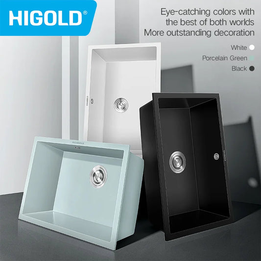 HIGOLD 28 Inch Kitchen Quartz Sink Narrow Sides Large Single Sink Household Sink Undercounter Sink Dishwasher Sink