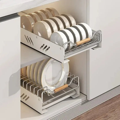 Stainless Steel Dish Storage Rack Kitchen Cabinet Built-in Rack Drawer-type Basket Pull-out Cupboard Tray Drain Bowl Rack