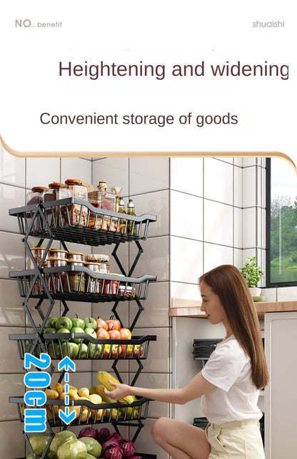 Degree Tier Stainless With Kitchen Vegetable Swivel Shelf Storage Shelf Wheels 360 Foldable Rack Fruit 5 Steel Floor Basket