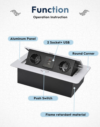 All Aluminum Panel EU Standard Hidden Type Table Socket 3 Way Electrical Outlet Modular Combination Power Three Outlet Household