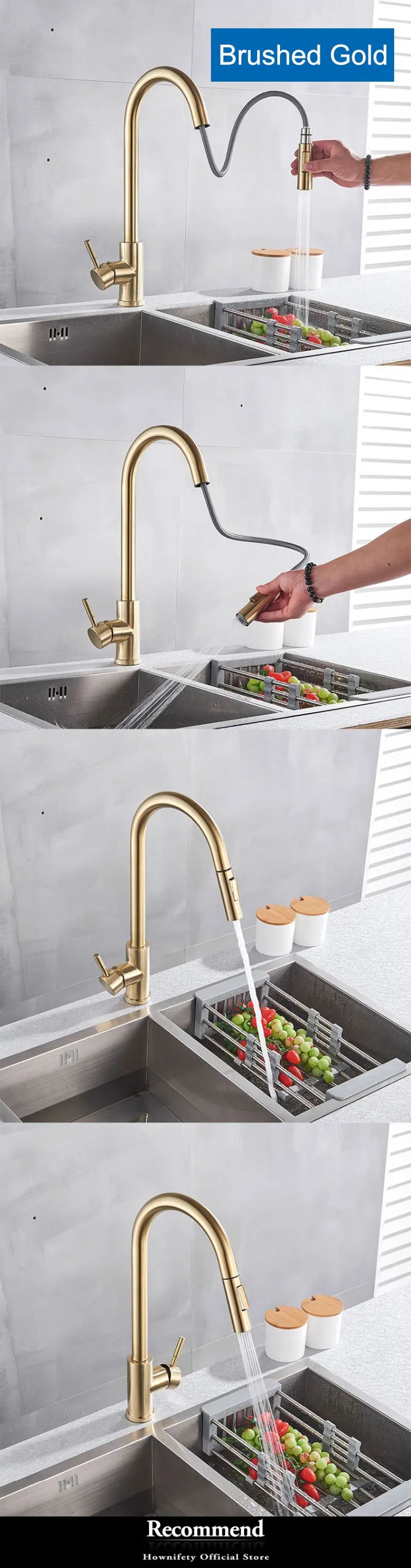 Hownifety Black Kitchen Faucet Cold Hot Water Mixer Crane Tap Sprayer Stream Rotation Sink Tapware Wash For Kitchen Pull Out