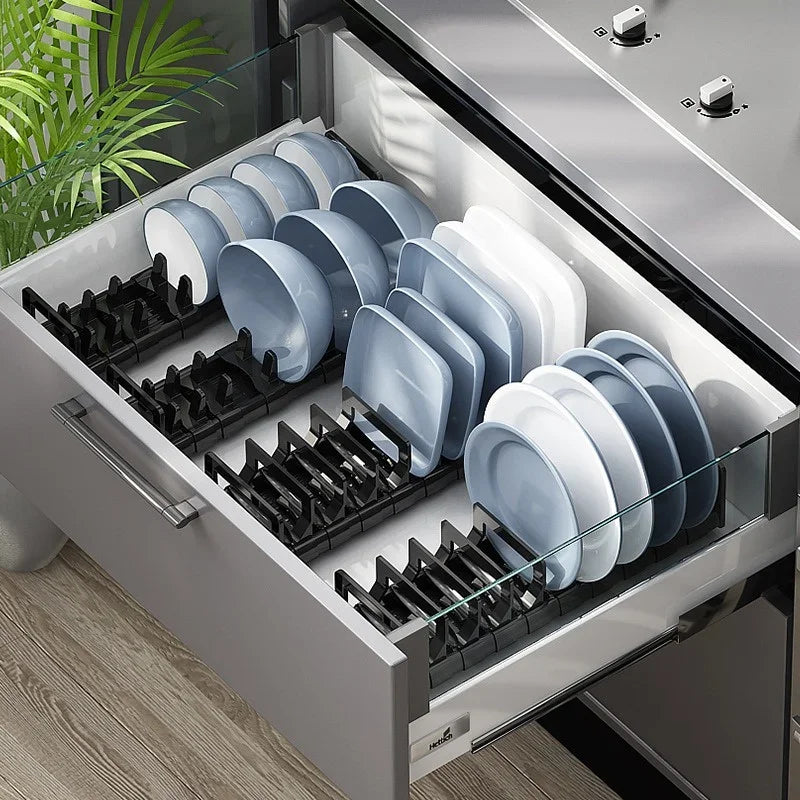 Plastic Kitchen Cabinet Dish Storage Rack Drawer Dish Rack Built-in Dish Drain Rack Plate Divider Storage Rack for Dish Rack