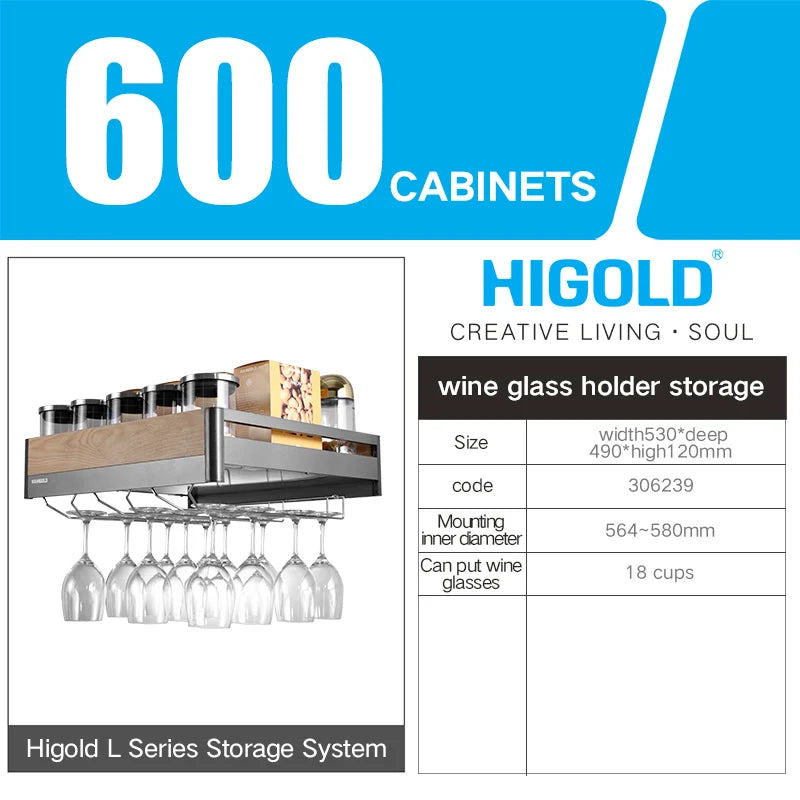 HIGOLD Functional Pull Basket Multi-layer Pull Out Basket 600mm Storage Rack High-end Can Store Wine Glasses Dishes