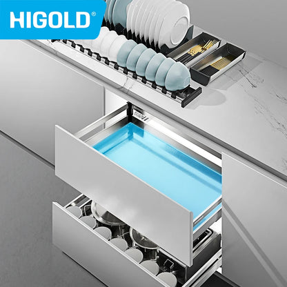 HIGOLD 600mm Kitchen Cabinet Basket Pull Drawer 800mm / 900mm 304 Stainless Steel Dish Storage Rack Combination Packages