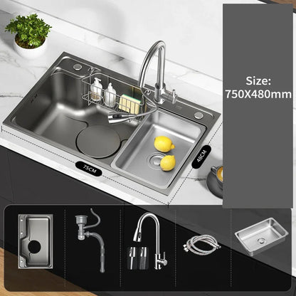 Large Multiple Size Black Grey Nano Kitchen Sink Thickened Wash Basin Single Bowl Topmount Undermount   Faucet Drain