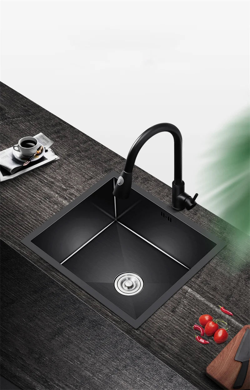 Black Nano Kitchen Sinks Handmade Sink 304 Stainless Steel Small Single-slot Kitchen Bar Built-in Wash Basin Under Counter Basin