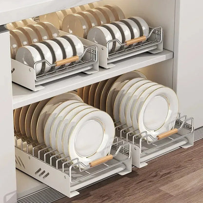 Stainless Steel Dish Storage Rack Kitchen Cabinet Built-in Rack Drawer-type Basket Pull-out Cupboard Tray Drain Bowl Rack