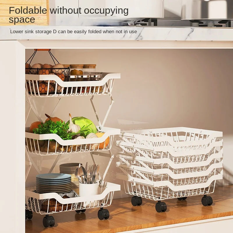 Degree Tier Stainless With Kitchen Vegetable Swivel Shelf Storage Shelf Wheels 360 Foldable Rack Fruit 5 Steel Floor Basket