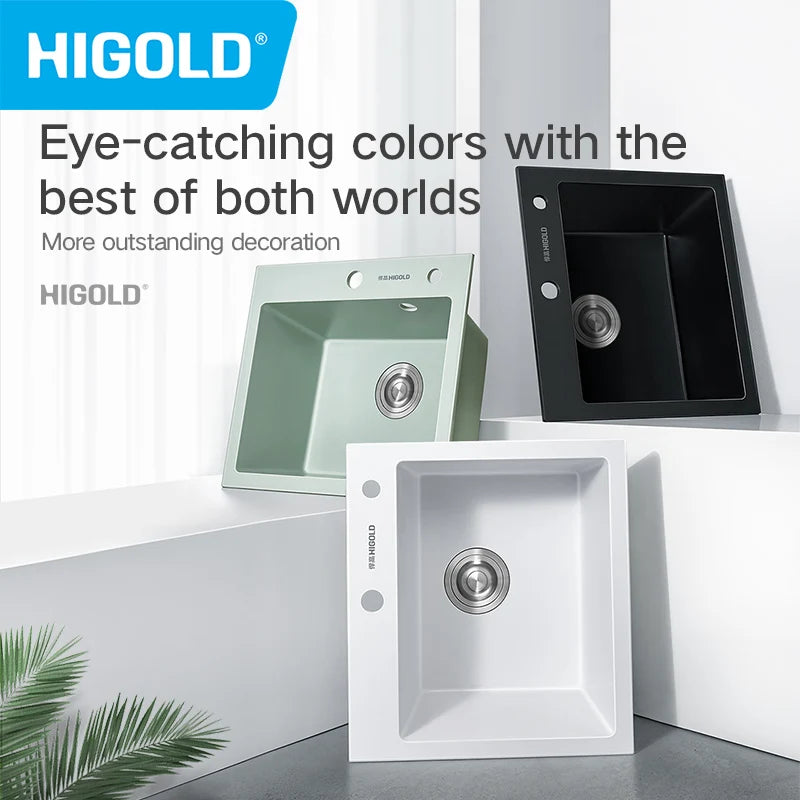 HIGOLD 400mm/500mm Kitchen Sink Quartz Square Sink Topmount Undermount Two Installation method or Kitchen Bar Sink