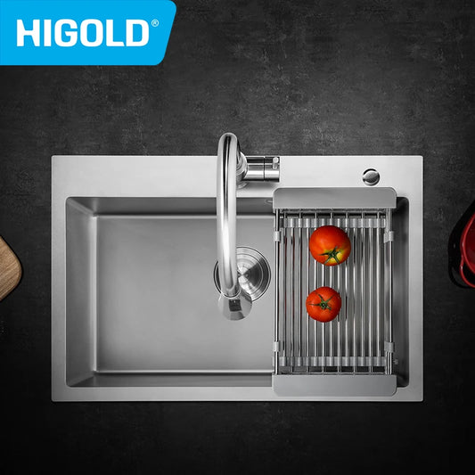 HIGOLD Kitchen Stainless Steel Handmade Sink Single Sink Topmount Undermount Nano Sink Self-Cleaning and Anti-fouling