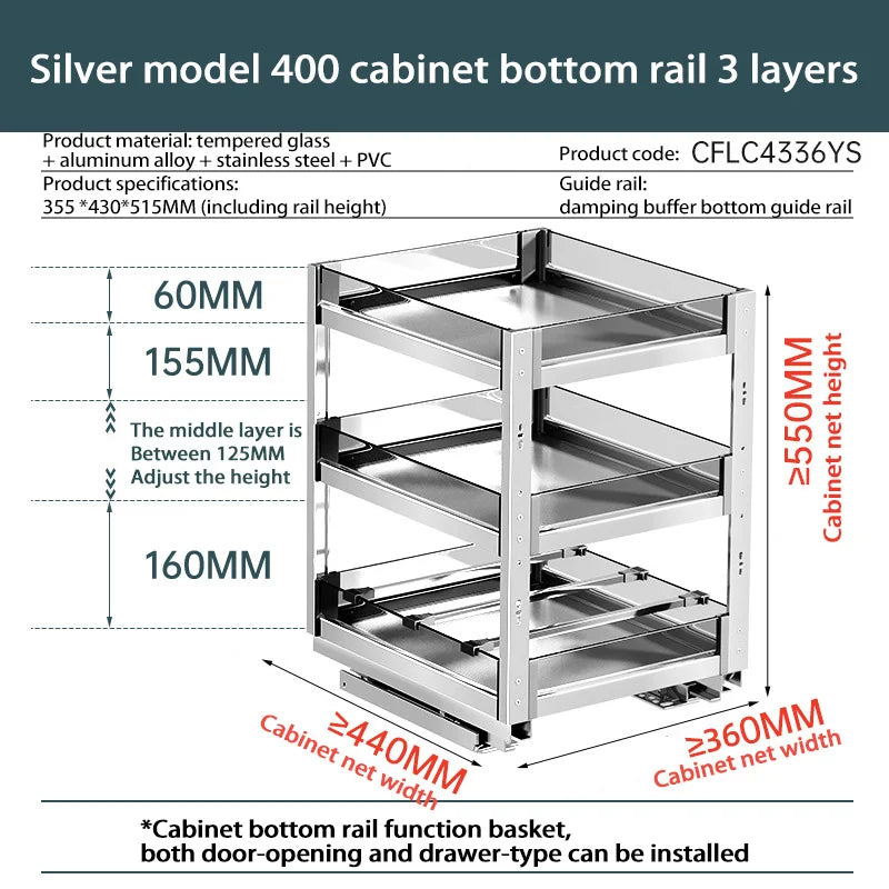 Kitchen Narrow Cabinet Drawer Condiments Seasoning Pull Basket Pull-Out Storage Rack Aluminum Alloy Narrow Cabinet Drawer Shelf