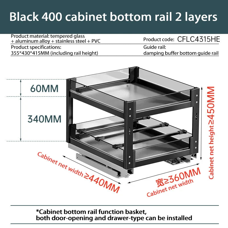 Kitchen Narrow Cabinet Drawer Condiments Seasoning Pull Basket Pull-Out Storage Rack Aluminum Alloy Narrow Cabinet Drawer Shelf