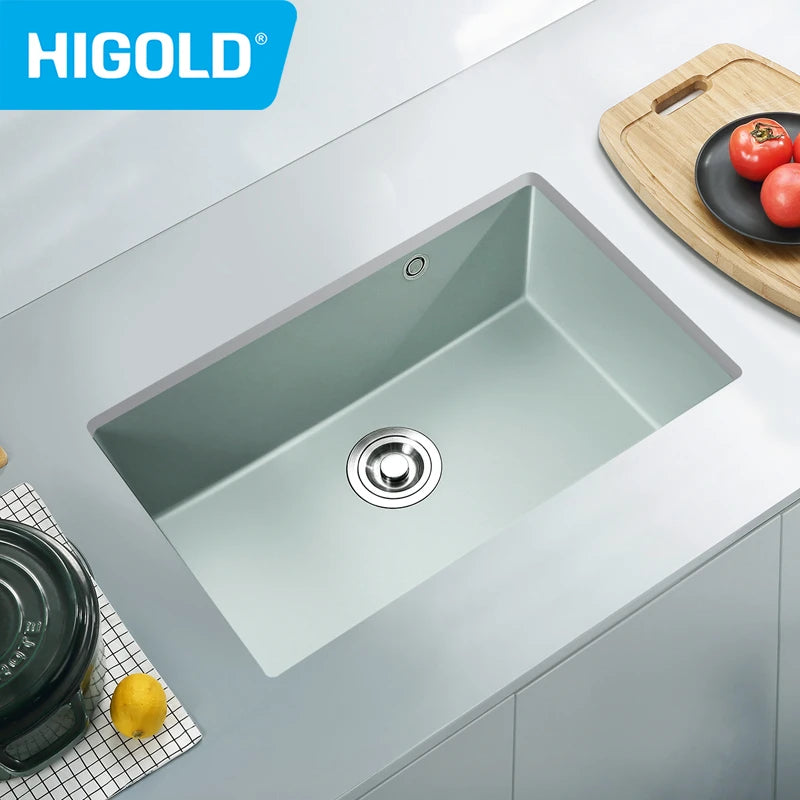 HIGOLD 30 Inch Kitchen Quartz Sink Single Bowl Topmount & Undermount Sink White Black Colorful Quartz High-Value Sink