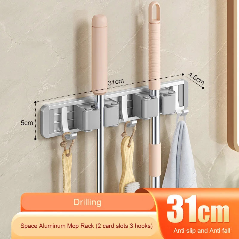 Wall Mounted Mop Organizer Broom Holder Mop Clip Stand Brush Rack Hanging Pipe Hook Kitchen Storage Bathroom Accessories Tools