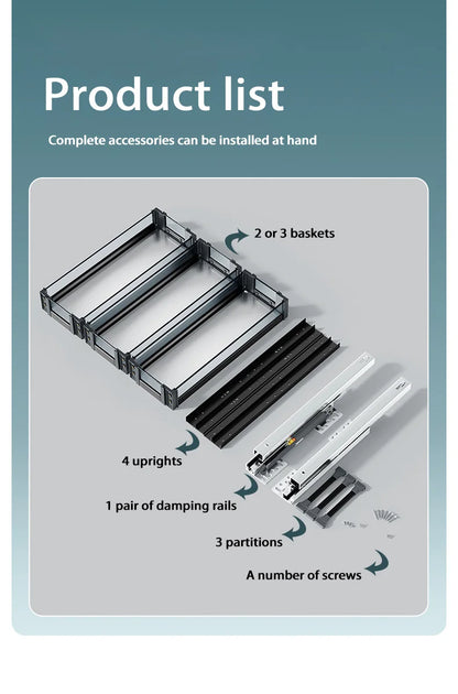 Kitchen Narrow Cabinet Drawer Condiments Seasoning Pull Basket Pull-Out Storage Rack Aluminum Alloy Narrow Cabinet Drawer Shelf