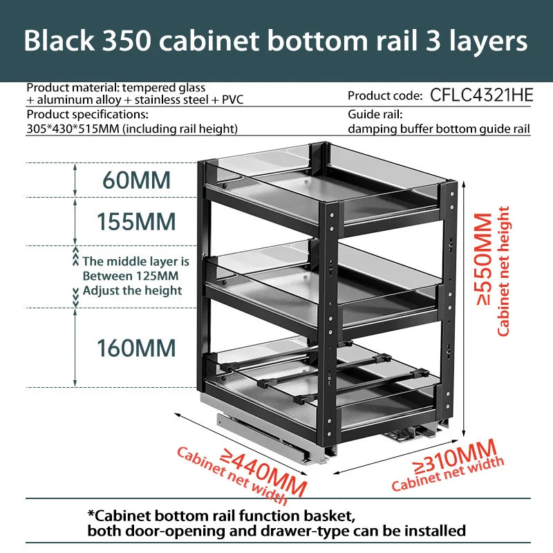 Kitchen Narrow Cabinet Drawer Condiments Seasoning Pull Basket Pull-Out Storage Rack Aluminum Alloy Narrow Cabinet Drawer Shelf