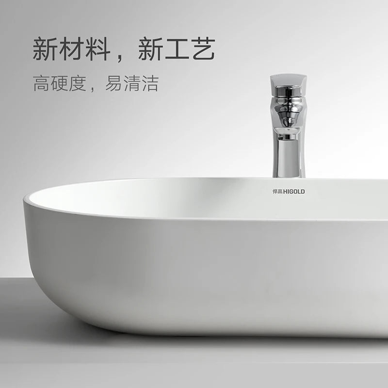 HIGOLD 600mm Basin Sink Oval Bathroom Wash Sink Topmount Installation White European Style Hotel Bathroom Cabinet Washbasin