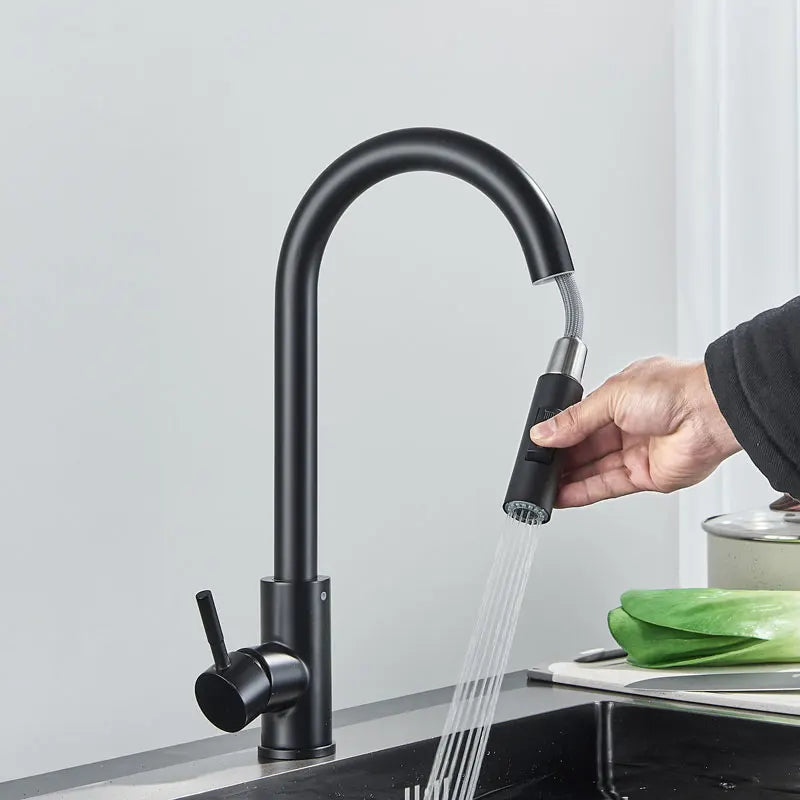 Hownifety Black Kitchen Faucet Cold Hot Water Mixer Crane Tap Sprayer Stream Rotation Sink Tapware Wash For Kitchen Pull Out