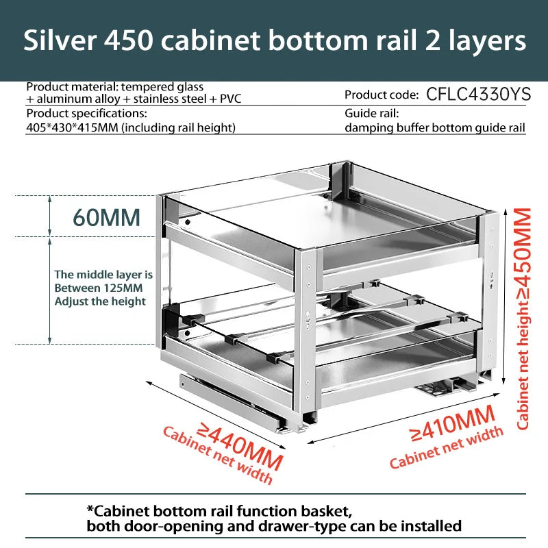 Kitchen Narrow Cabinet Drawer Condiments Seasoning Pull Basket Pull-Out Storage Rack Aluminum Alloy Narrow Cabinet Drawer Shelf