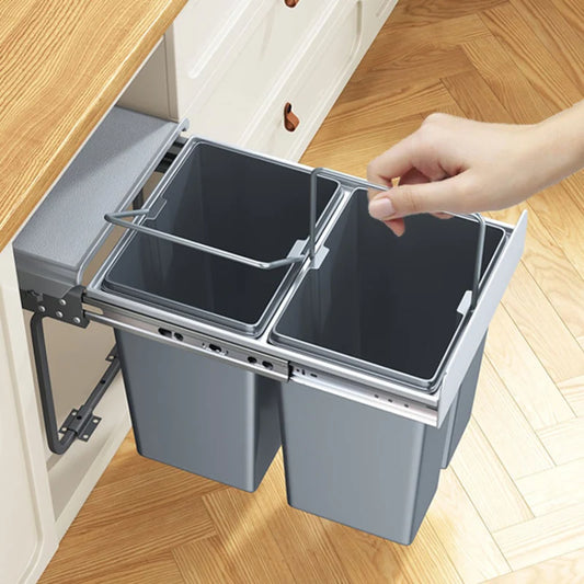 Embedded Garbage Bin Kitchen Cabinet Kitchen Waste Dual Bin Classification Pull-out Basket Hidden Cleaning Poubelle Toilette Wc