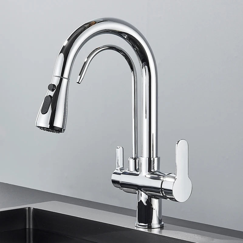 Black Filtered Crane For Kitchen Pull Out Spray 360 Rotation Water Filter Tap Three Ways Sink Mixer Kitchen Faucet