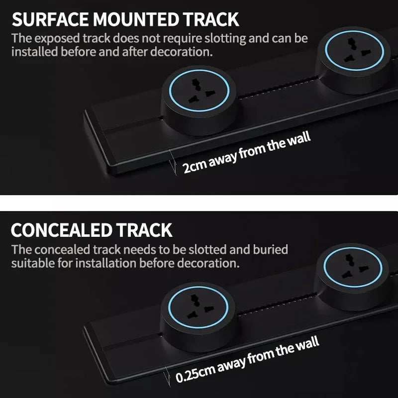 Slide Rail Power Track Socket Surface/Embedded Installation Socket UN/US/UK/EU/Universal US/USB Type-C Wall-Mounted Rail Socket