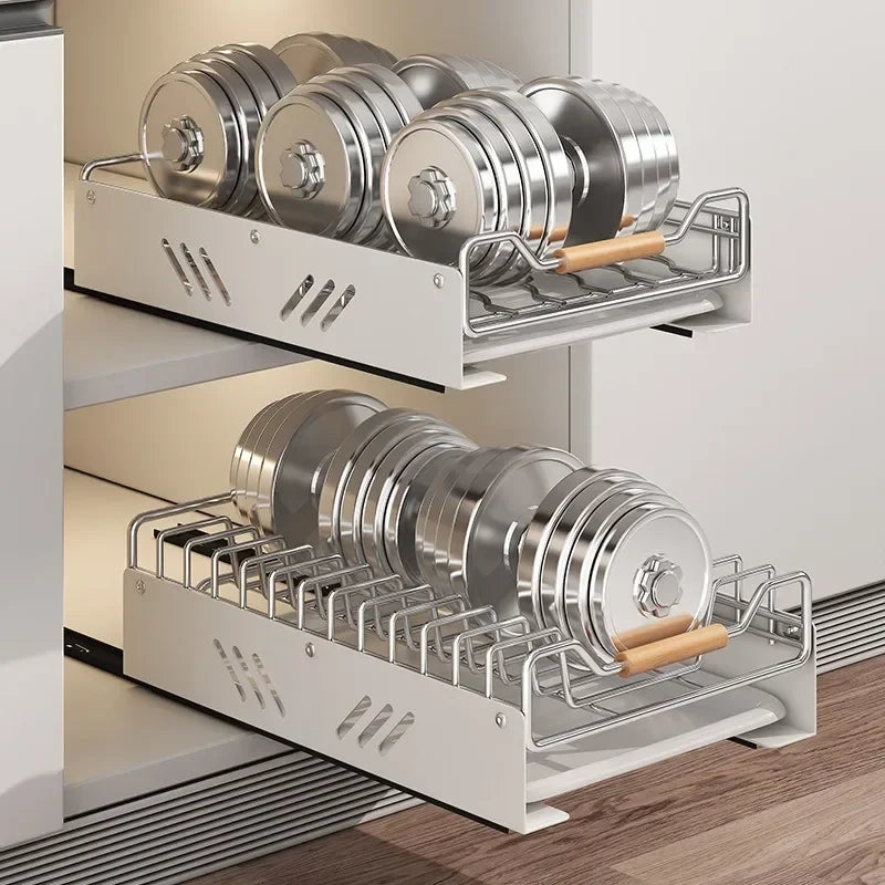 Stainless Steel Dish Storage Rack Kitchen Cabinet Built-in Rack Drawer-type Basket Pull-out Cupboard Tray Drain Bowl Rack