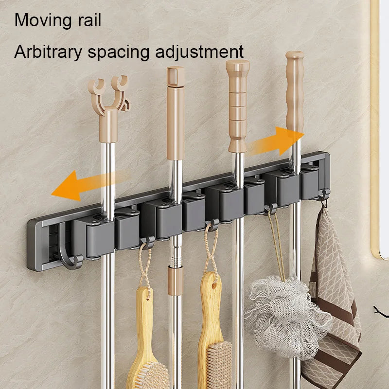 Wall Mounted Mop Organizer Broom Holder Mop Clip Stand Brush Rack Hanging Pipe Hook Kitchen Storage Bathroom Accessories Tools