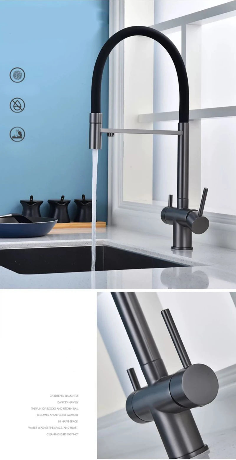 304 Stainless Steel Kitchen Faucet, Sink Hot and Cold Water 3 in 1 Faucet Silicone Hose Three Modes 60cm Stretch Faucet