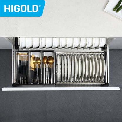 HIGOLD 600mm Kitchen Cabinet Basket Pull Drawer 800mm / 900mm 304 Stainless Steel Dish Storage Rack Combination Packages