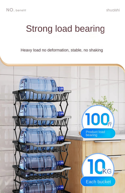 Degree Tier Stainless With Kitchen Vegetable Swivel Shelf Storage Shelf Wheels 360 Foldable Rack Fruit 5 Steel Floor Basket