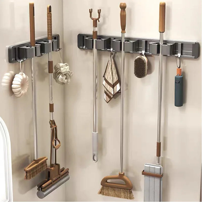 Wall Mounted Mop Organizer Broom Holder Mop Clip Stand Brush Rack Hanging Pipe Hook Kitchen Storage Bathroom Accessories Tools