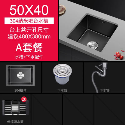 Black Nano Kitchen Sinks Handmade Sink 304 Stainless Steel Small Single-slot Kitchen Bar Built-in Wash Basin Under Counter Basin