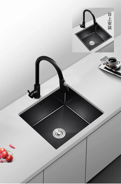 Black Nano Kitchen Sinks Handmade Sink 304 Stainless Steel Small Single-slot Kitchen Bar Built-in Wash Basin Under Counter Basin