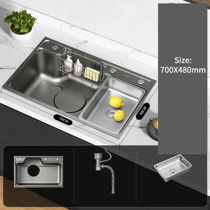 Large Multiple Size Black Grey Nano Kitchen Sink Thickened Wash Basin Single Bowl Topmount Undermount   Faucet Drain