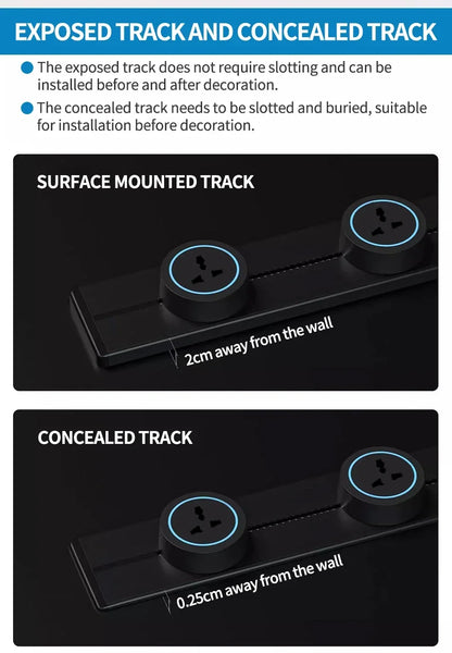 Slide Rail Power Track Socket Surface/Embedded Installation Socket UN/US/UK/EU/Universal US/USB Type-C Wall-Mounted Rail Socket