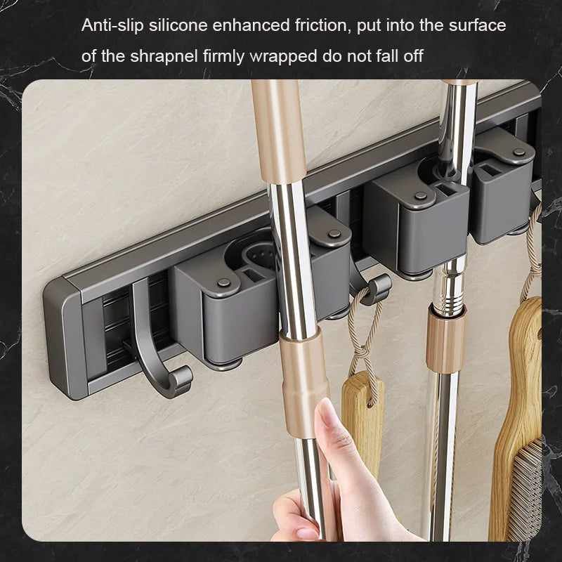 Wall Mounted Mop Organizer Broom Holder Mop Clip Stand Brush Rack Hanging Pipe Hook Kitchen Storage Bathroom Accessories Tools