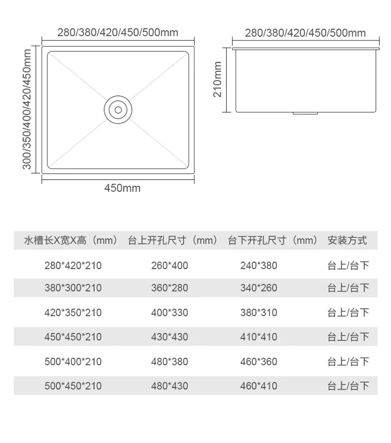 Black Nano Kitchen Sinks Handmade Sink 304 Stainless Steel Small Single-slot Kitchen Bar Built-in Wash Basin Under Counter Basin