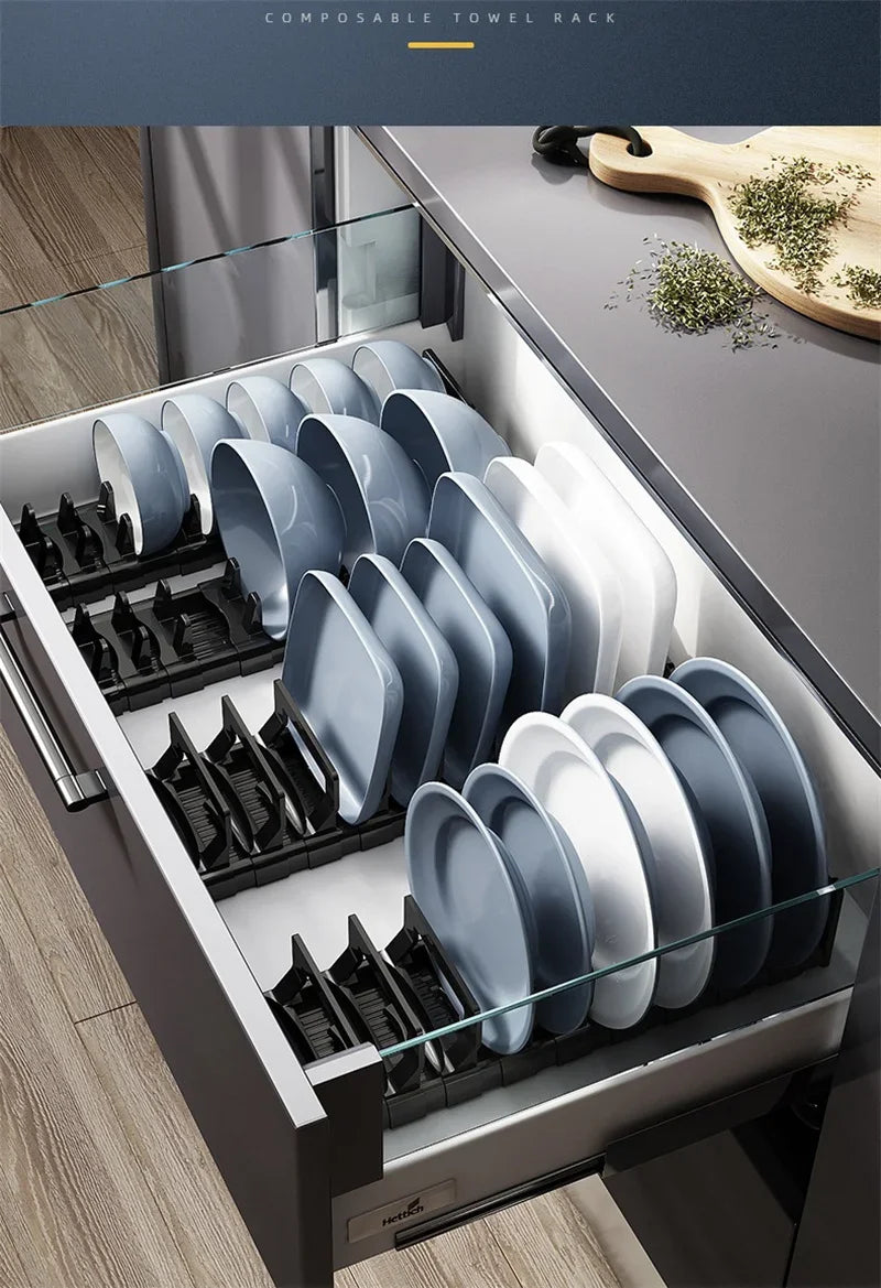 Plastic Kitchen Cabinet Dish Storage Rack Drawer Dish Rack Built-in Dish Drain Rack Plate Divider Storage Rack for Dish Rack