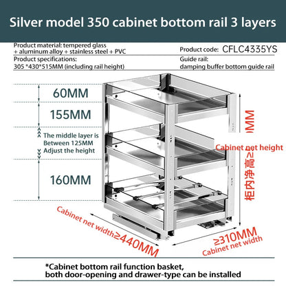 Kitchen Narrow Cabinet Drawer Condiments Seasoning Pull Basket Pull-Out Storage Rack Aluminum Alloy Narrow Cabinet Drawer Shelf