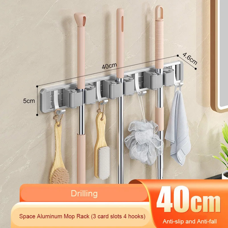 Wall Mounted Mop Organizer Broom Holder Mop Clip Stand Brush Rack Hanging Pipe Hook Kitchen Storage Bathroom Accessories Tools