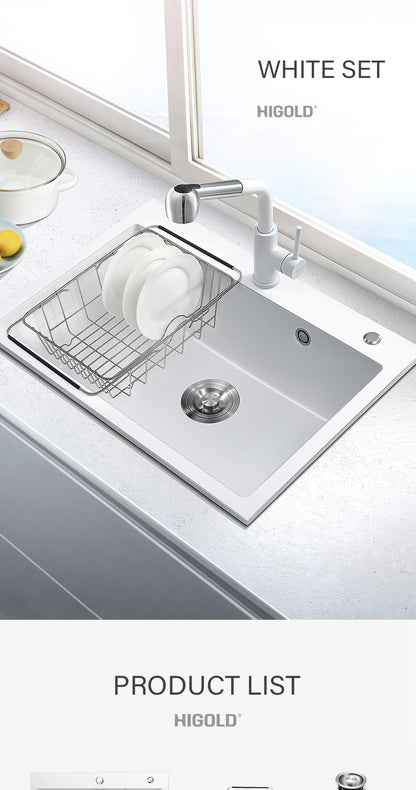 HIGOLD 30 Inch Kitchen Quartz Sink Single Bowl Topmount & Undermount Sink White Black Colorful Quartz High-Value Sink